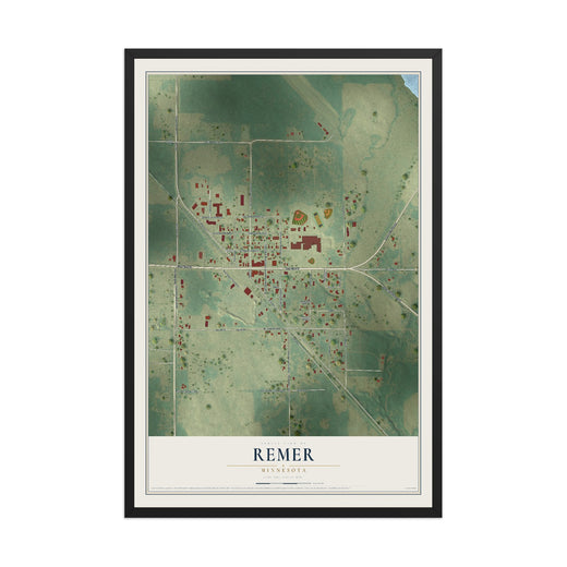 Map of Remer, Minnesota, 12 x 18 inch print in a black wood frame