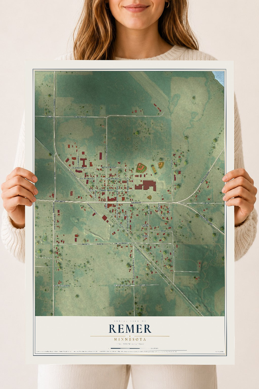 Map of Remer, Minnesota, 18 x 24 inch unframed archival matte print