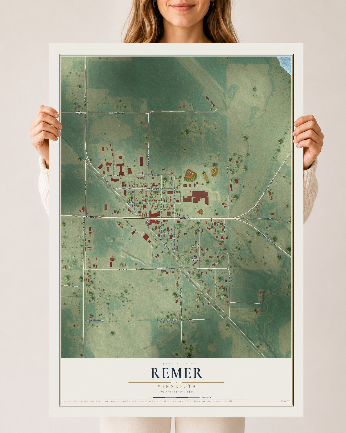 Map of Remer, Minnesota, 24 x 36 inch unframed archival matte print