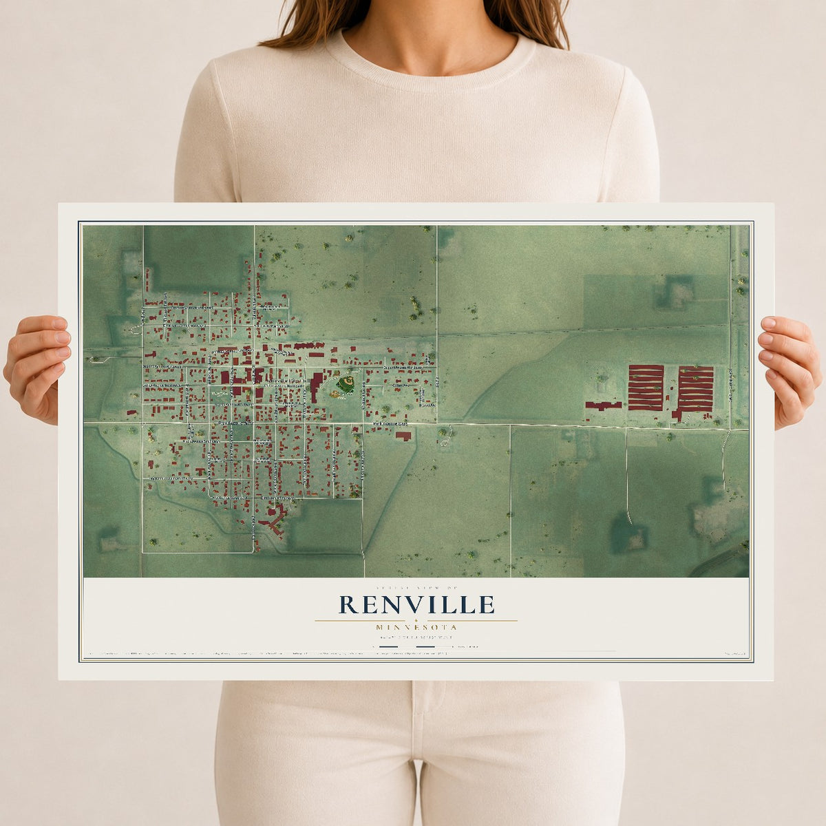 Map of Renville, Minnesota, 12 x 18 inch unframed archival matte print