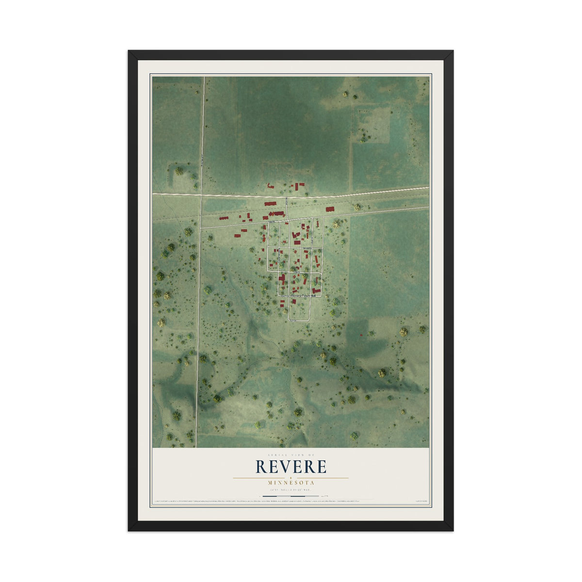 Map of Revere, Minnesota, 12 x 18 inch print in a black wood frame