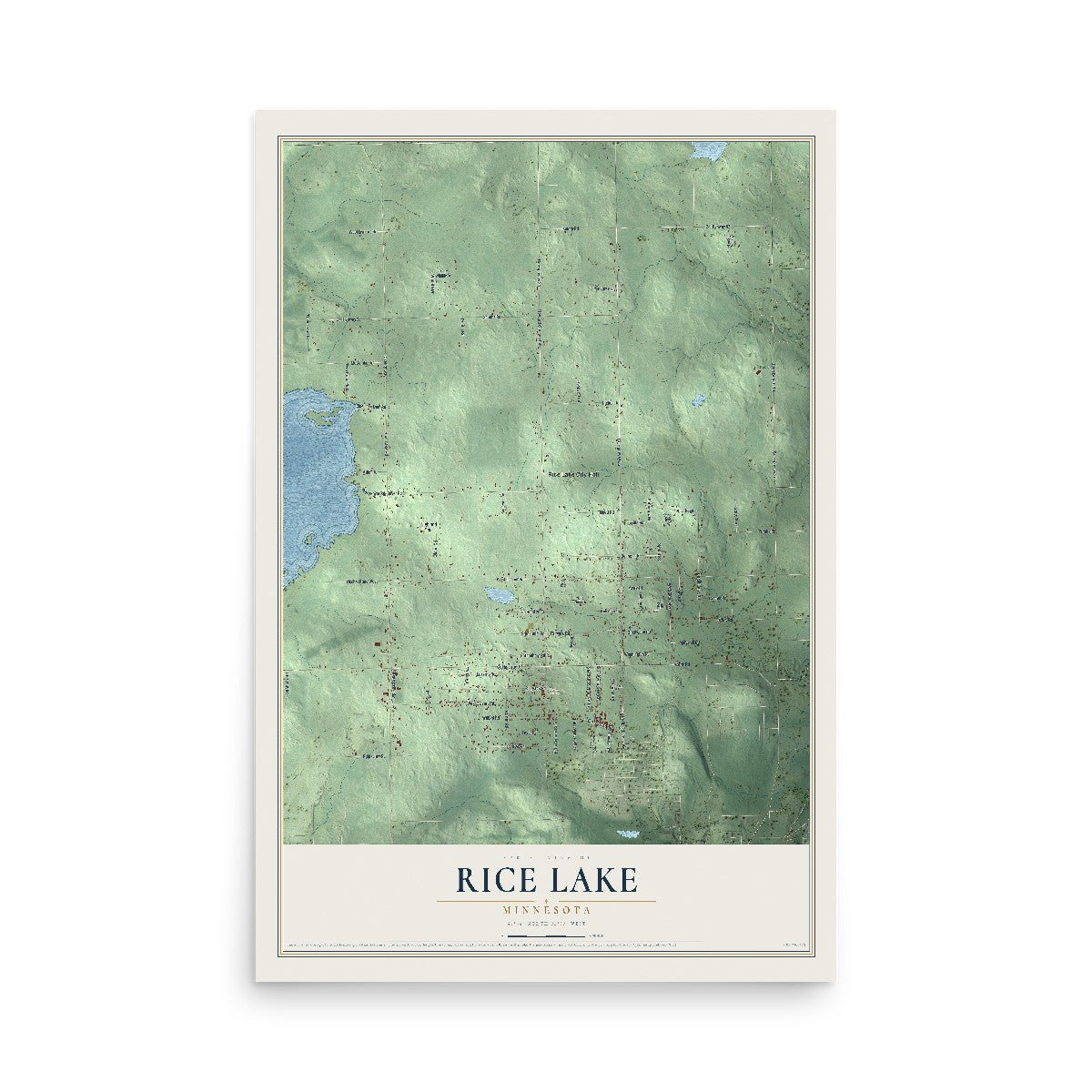 Map of Rice Lake, Minnesota, 12 x 18 inch unframed archival matte print