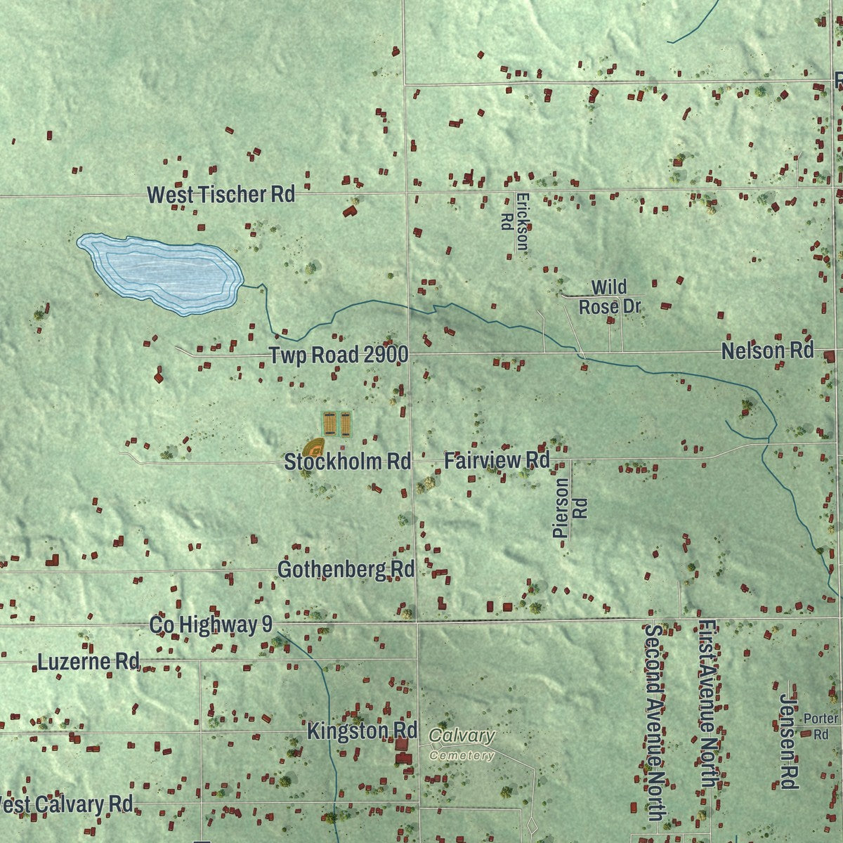 Close-up of the map of Rice Lake, Minnesota print showing street and building detail