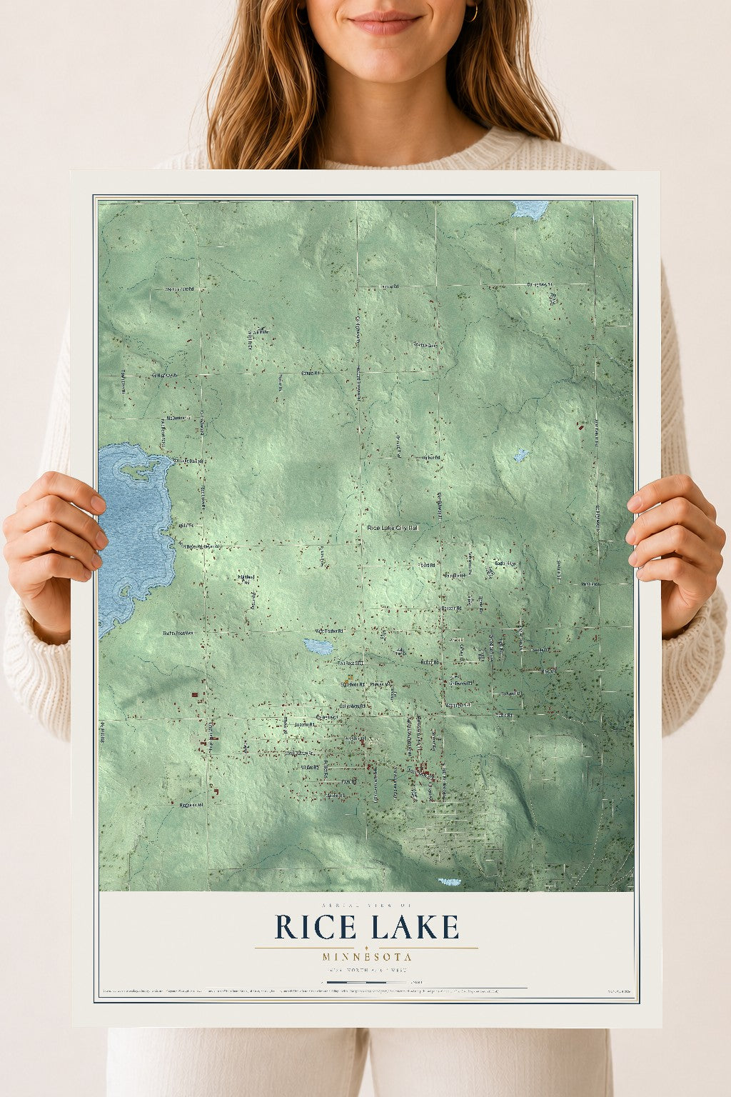 Map of Rice Lake, Minnesota, 18 x 24 inch unframed archival matte print