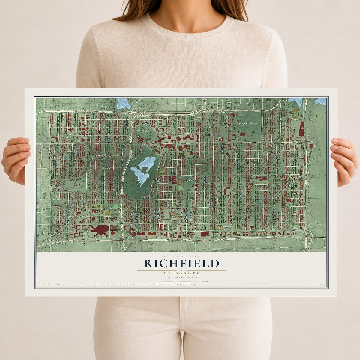 Map of Richfield, Minnesota, 12 x 18 inch unframed archival matte print