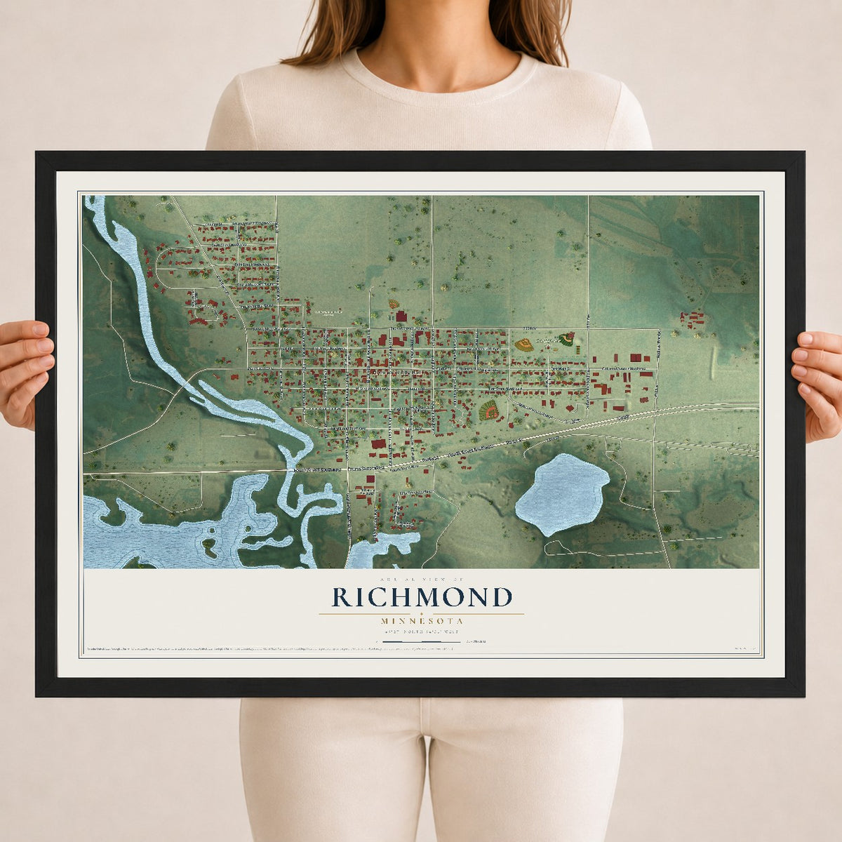 Map of Richmond, Minnesota, 18 x 24 inch print in a black wood frame