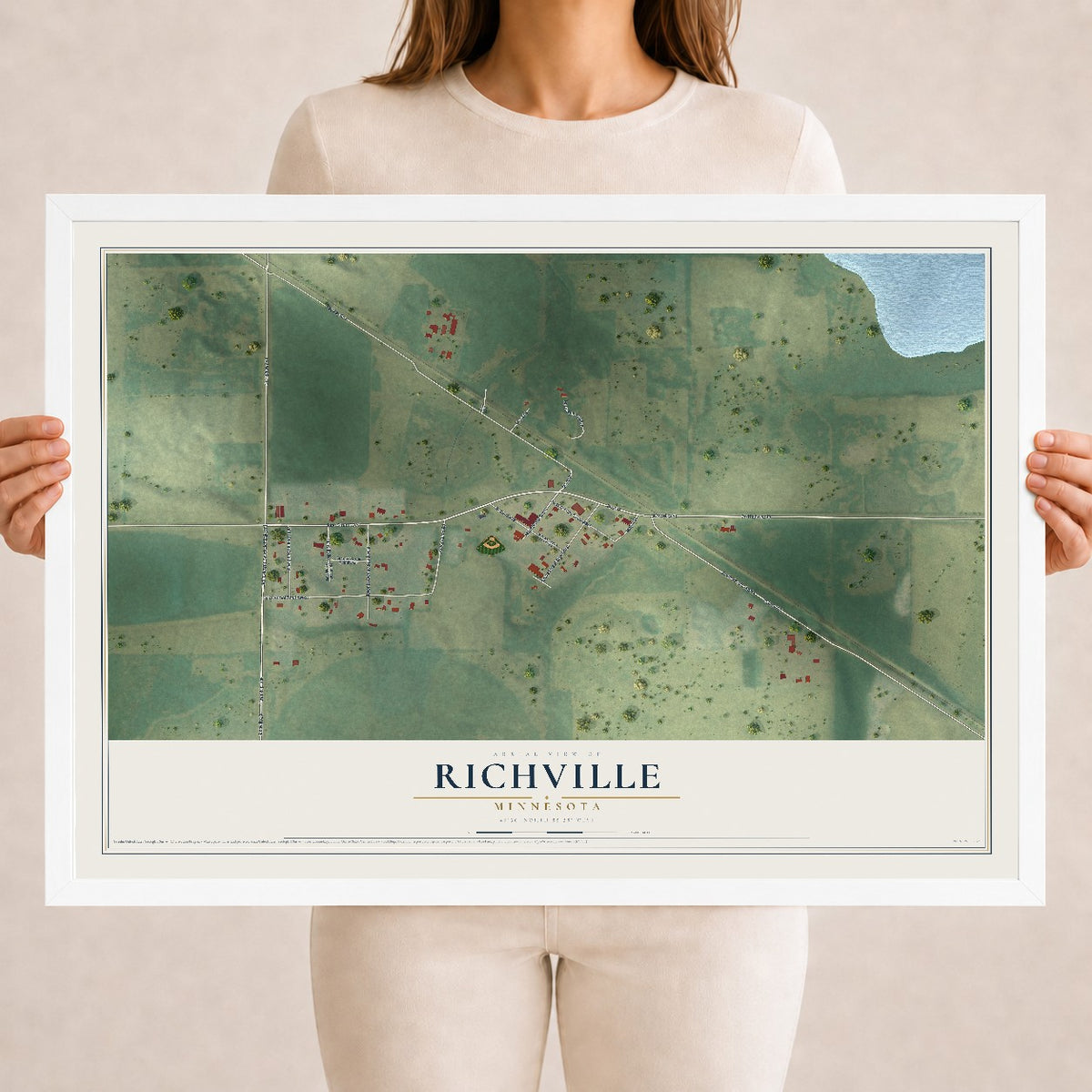 Map of Richville, Minnesota, 18 x 24 inch print in a white wood frame