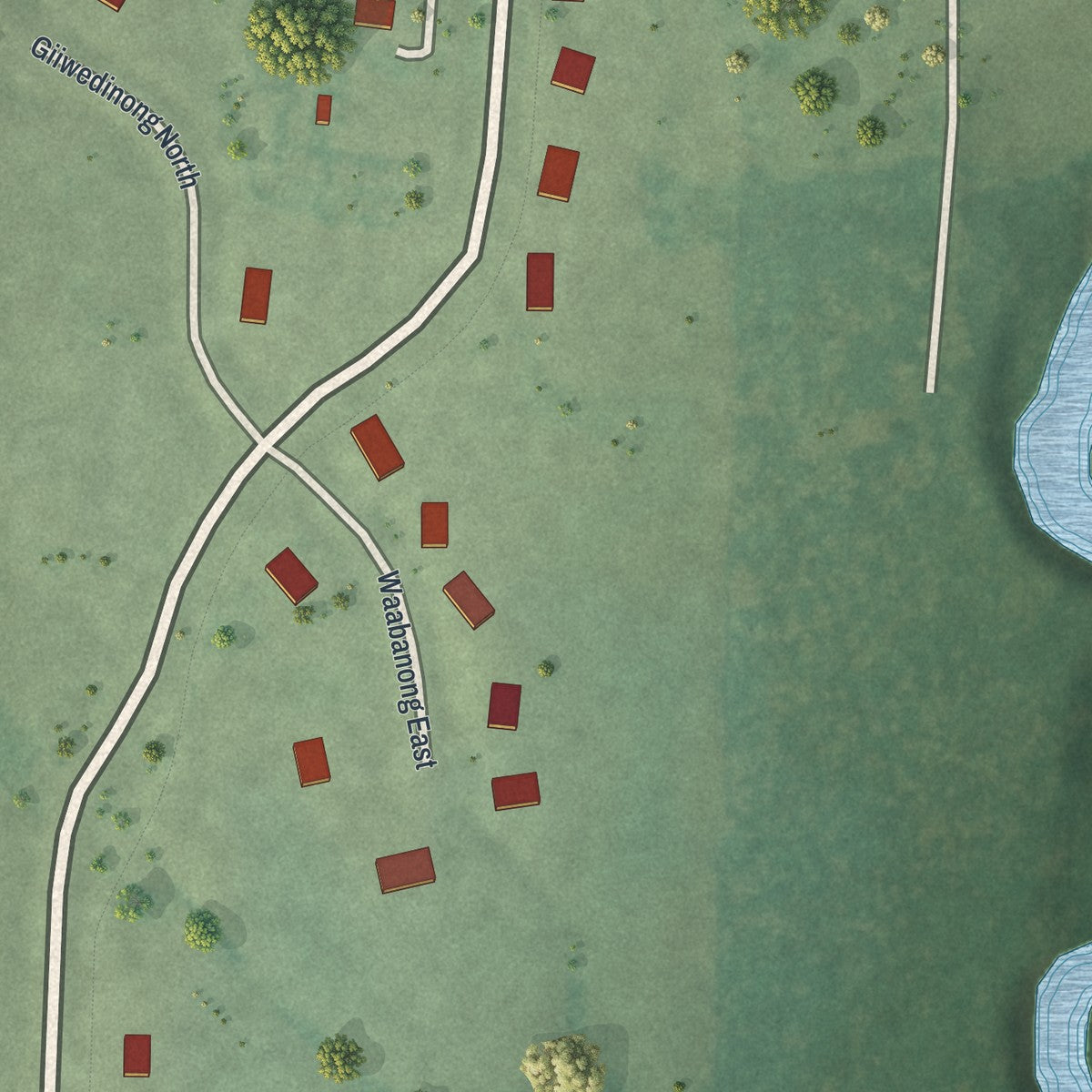 Close-up of the map of Riverland, Minnesota print showing street and building detail