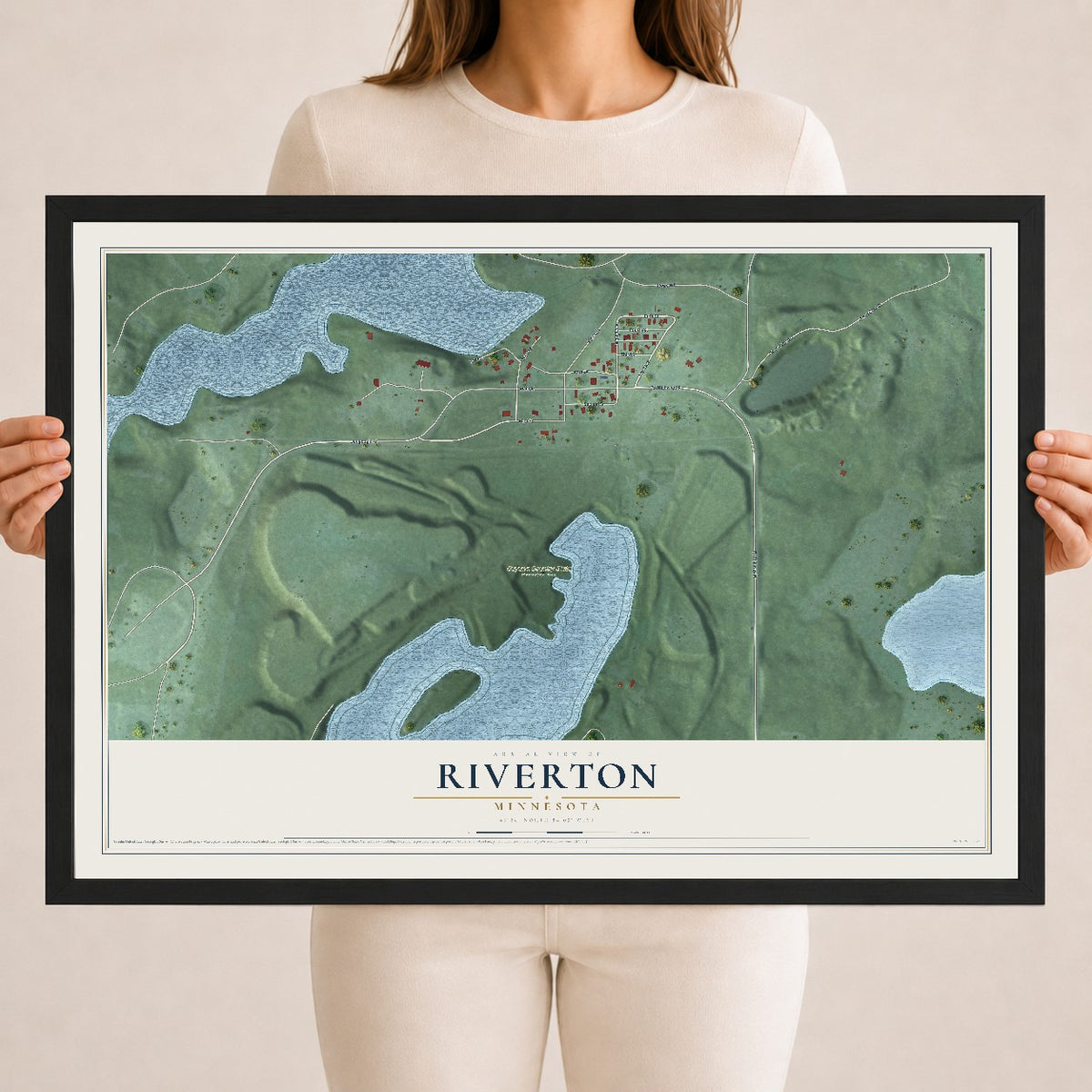 Map of Riverton, Minnesota, 18 x 24 inch print in a black wood frame
