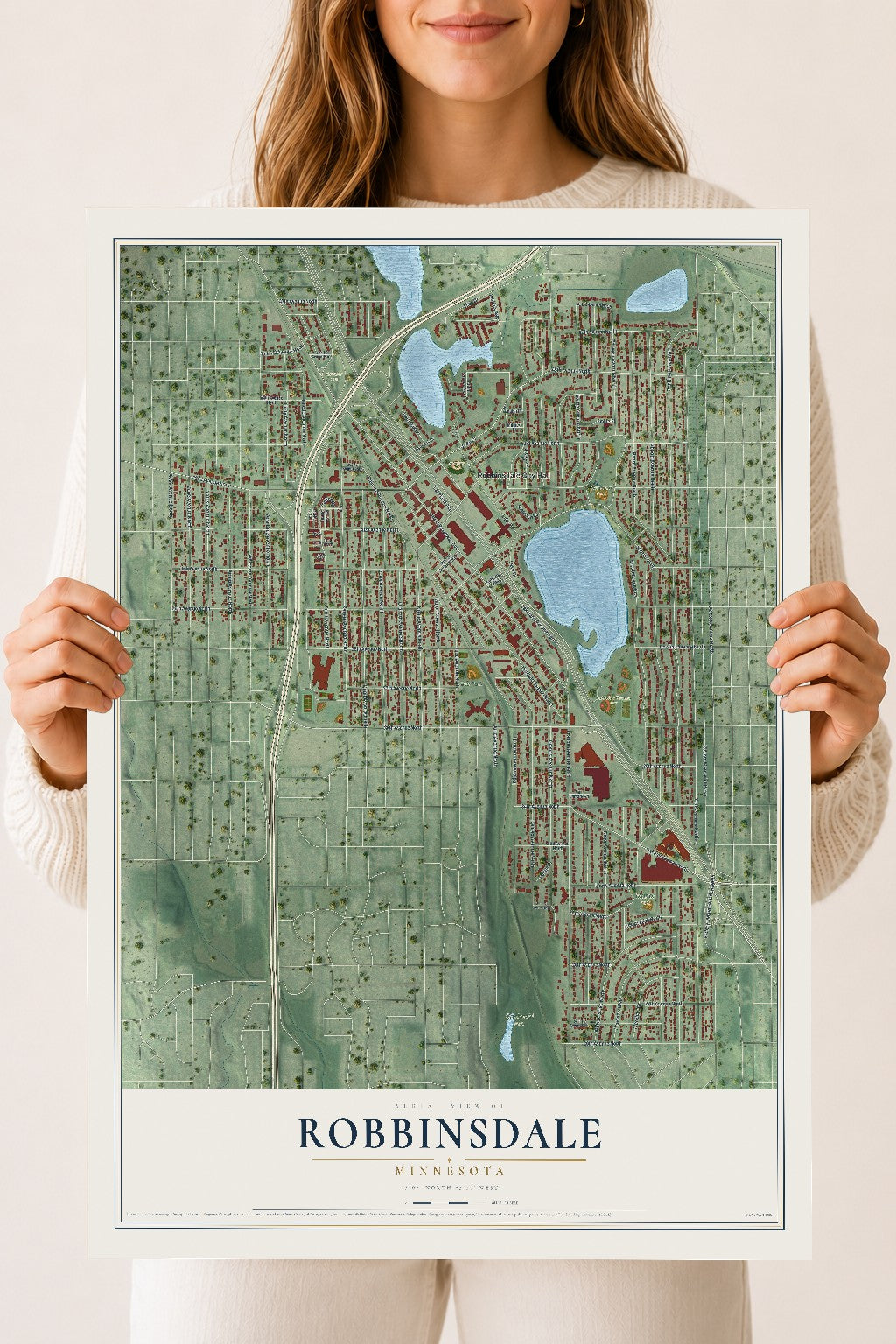 Map of Robbinsdale, Minnesota, 18 x 24 inch unframed archival matte print