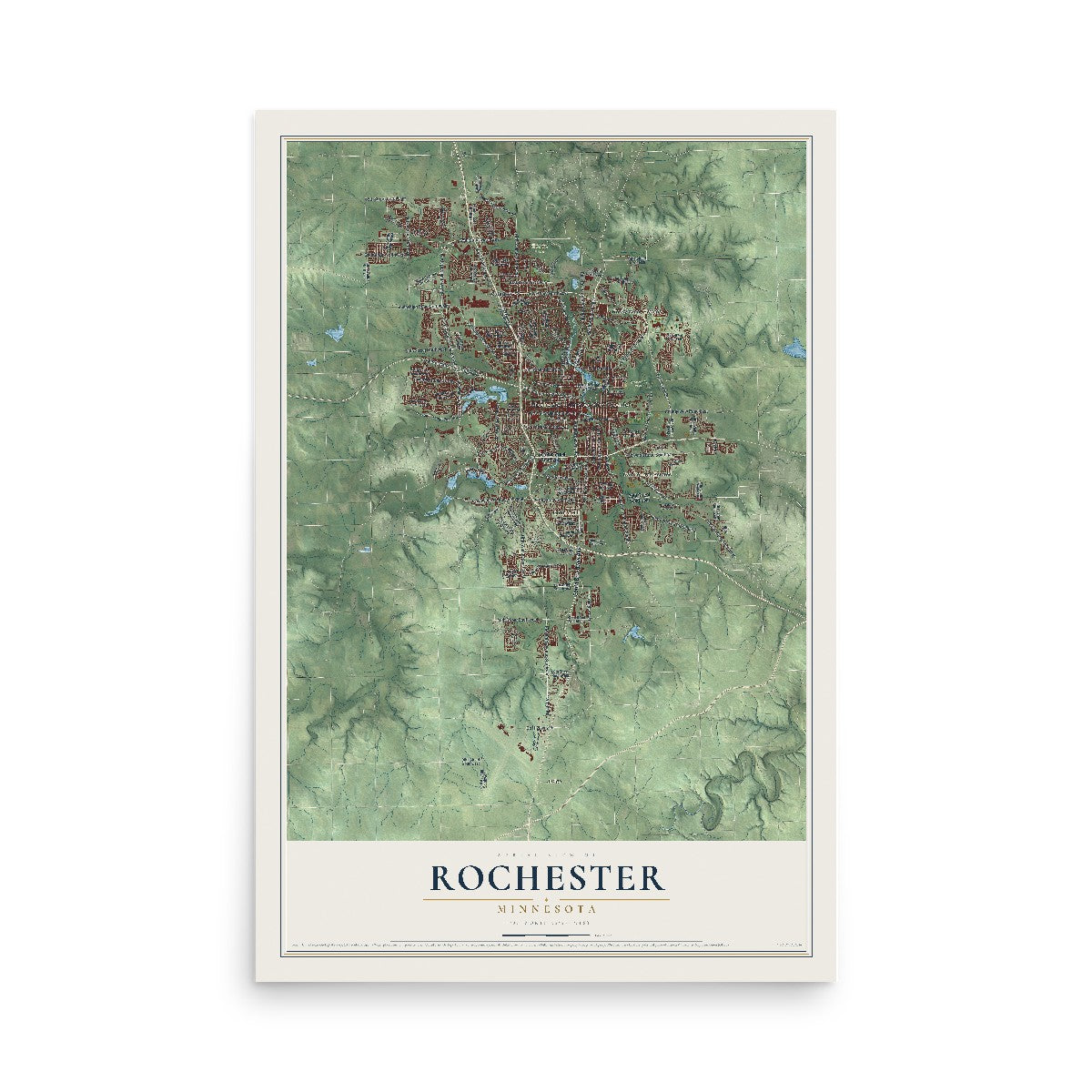 Map of Rochester, Minnesota, 12 x 18 inch unframed archival matte print