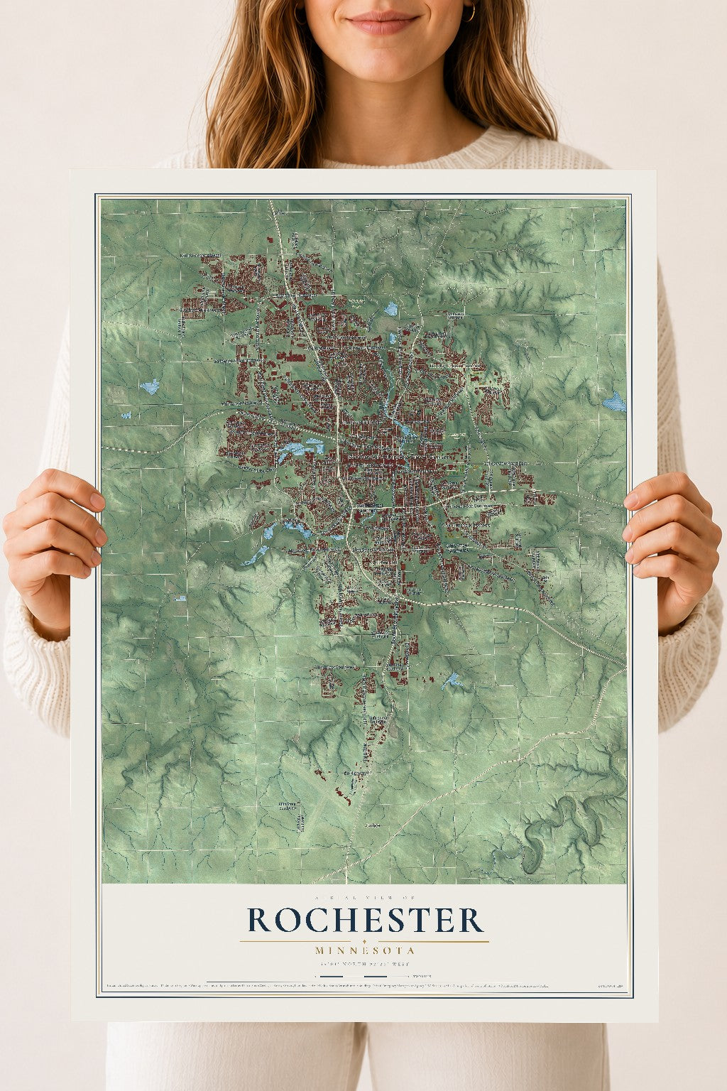 Map of Rochester, Minnesota, 18 x 24 inch unframed archival matte print