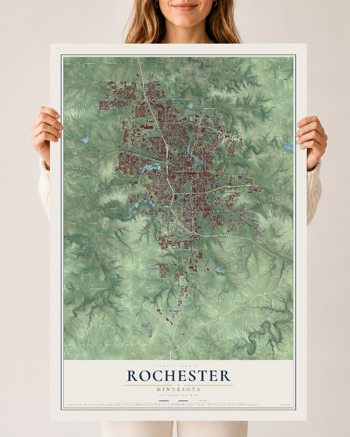 Map of Rochester, Minnesota, 24 x 36 inch unframed archival matte print