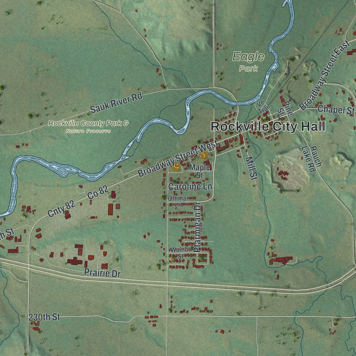 Second close-up of the map of Rockville, Minnesota print showing more streets and buildings
