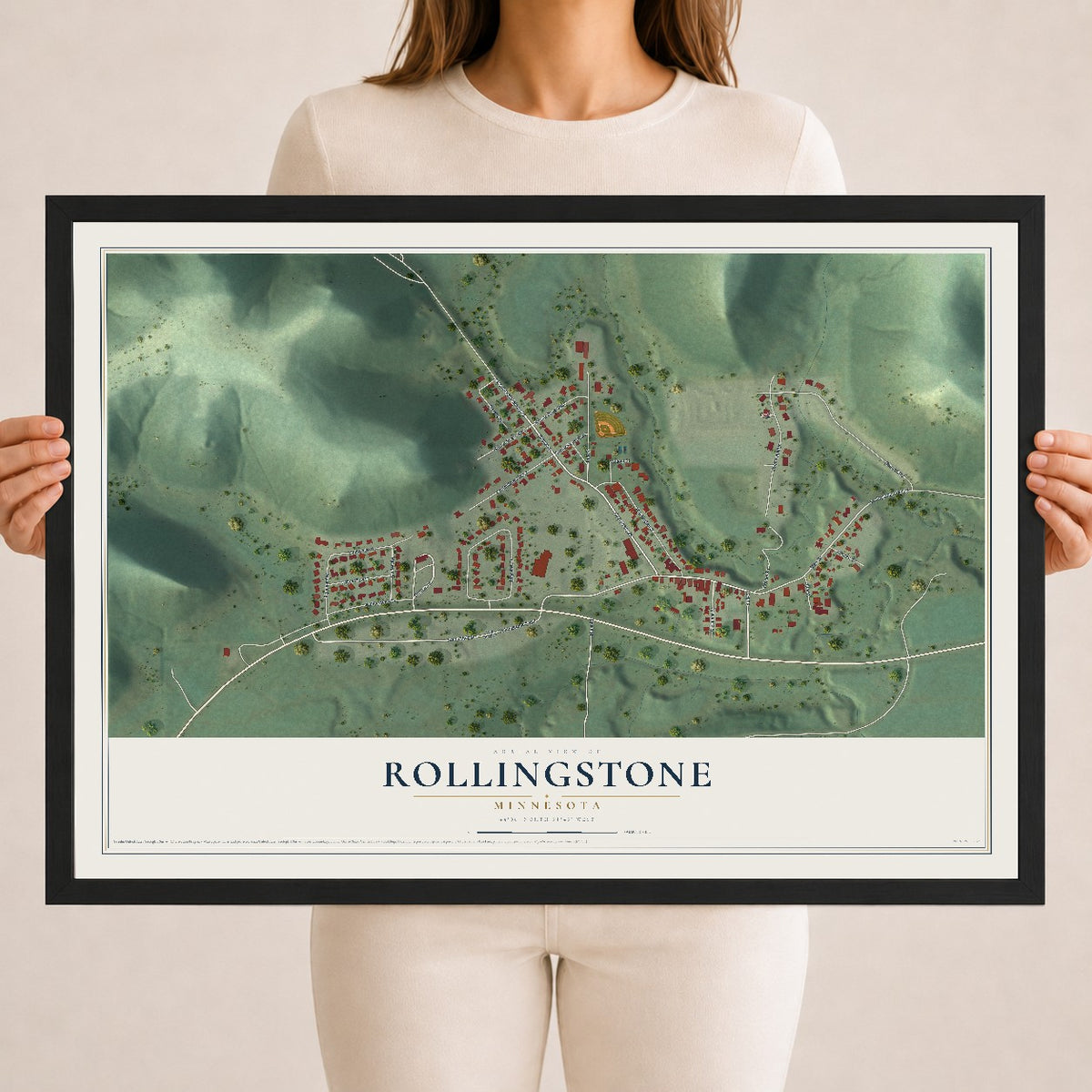 Map of Rollingstone, Minnesota, 18 x 24 inch print in a black wood frame