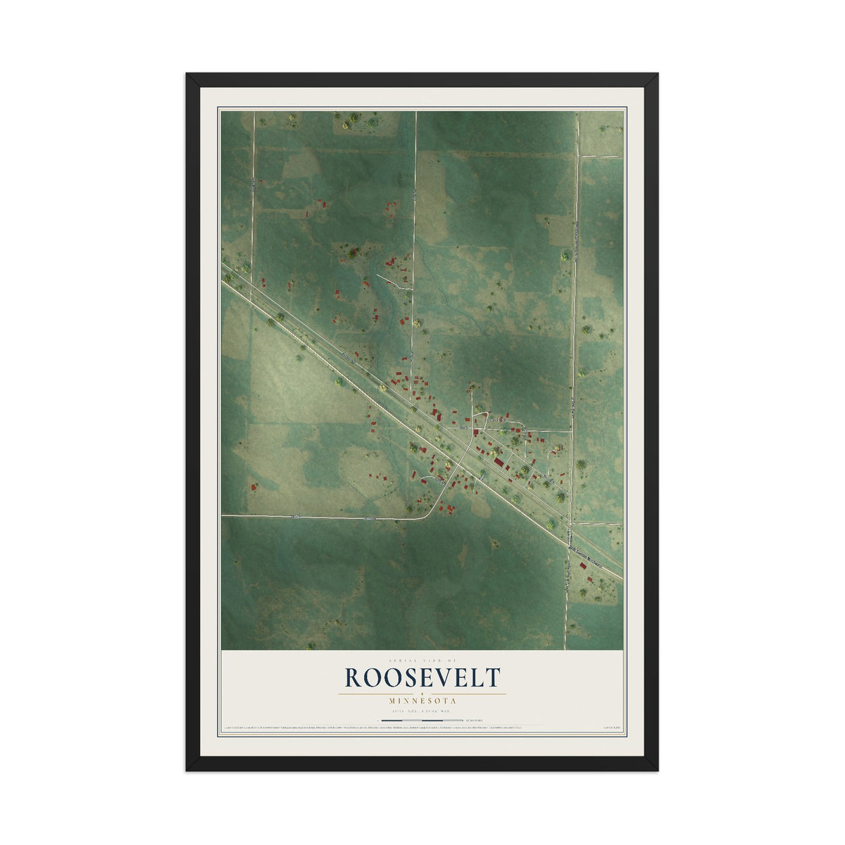 Map of Roosevelt, Minnesota, 12 x 18 inch print in a black wood frame