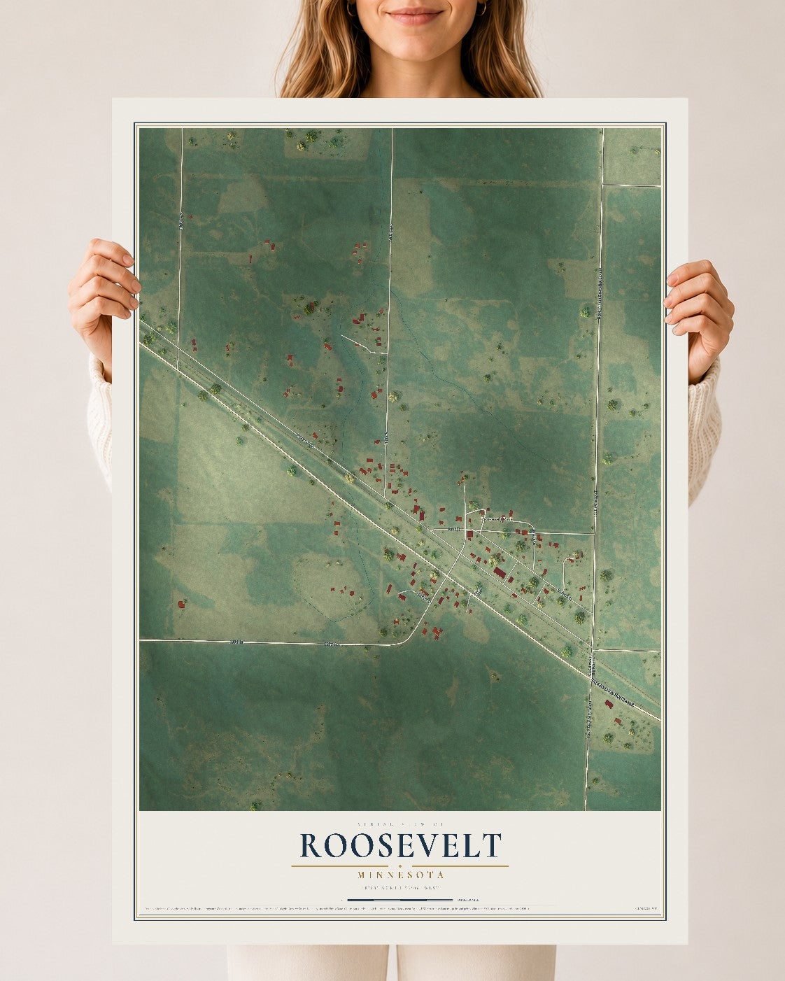Map of Roosevelt, Minnesota, 24 x 36 inch unframed archival matte print