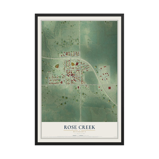 Map of Rose Creek, Minnesota, 12 x 18 inch print in a black wood frame