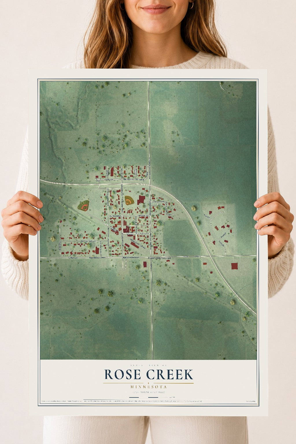 Map of Rose Creek, Minnesota, 18 x 24 inch unframed archival matte print