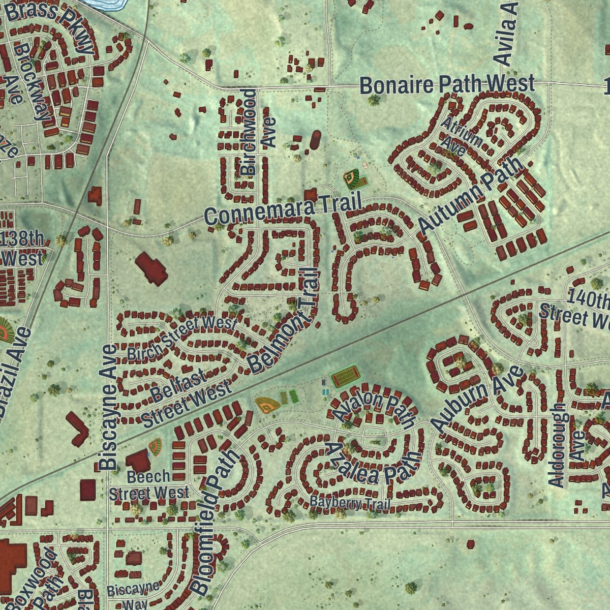 Second close-up of the map of Rosemount, Minnesota print showing more streets and buildings