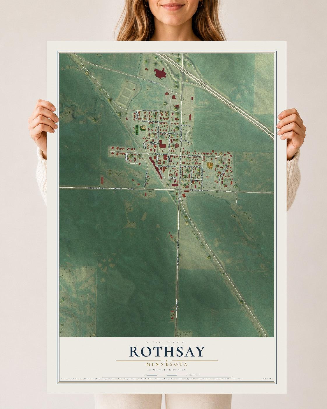 Map of Rothsay, Minnesota, 24 x 36 inch unframed archival matte print