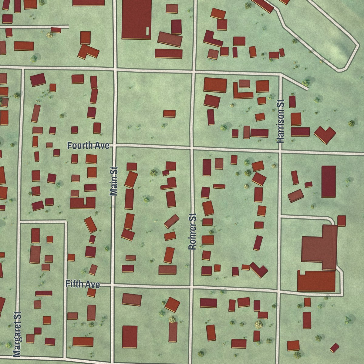 Close-up of the map of Round Lake, Minnesota print showing street and building detail