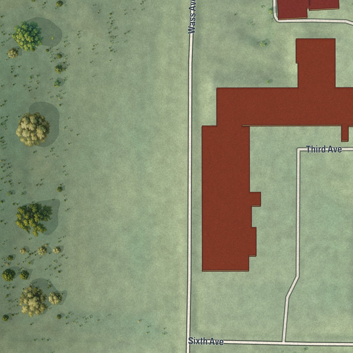Second close-up of the map of Round Lake, Minnesota print showing more streets and buildings