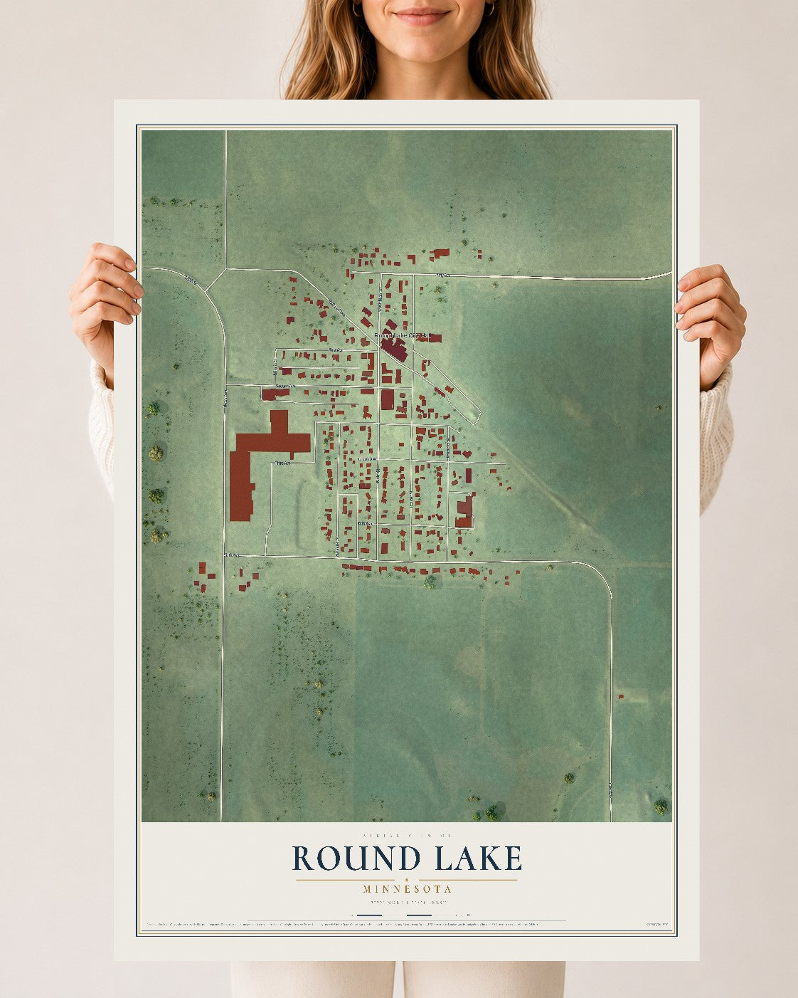 Map of Round Lake, Minnesota, 24 x 36 inch unframed archival matte print