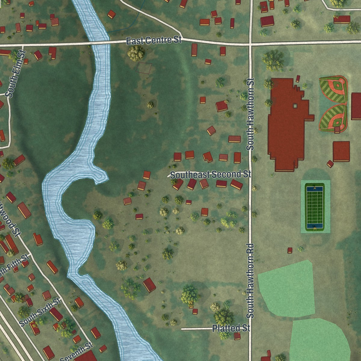 Second close-up of the map of Royalton, Minnesota print showing more streets and buildings