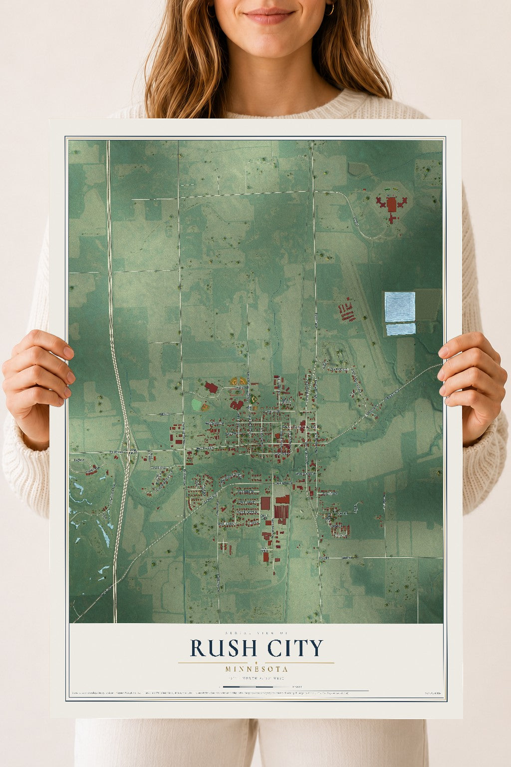 Map of Rush City, Minnesota, 18 x 24 inch unframed archival matte print