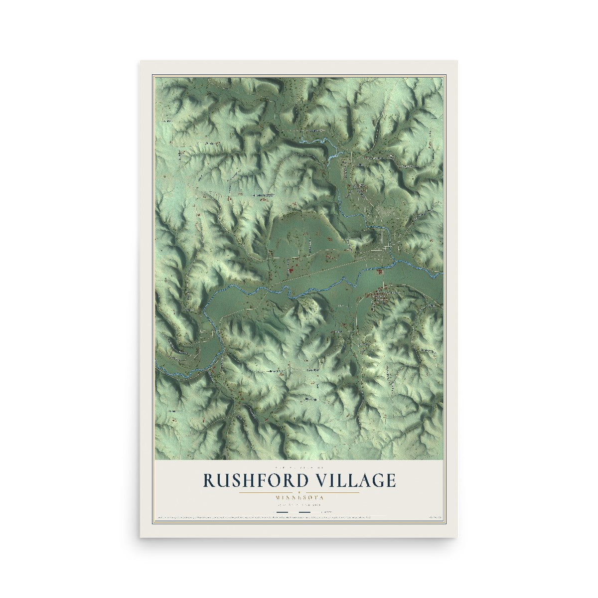 Map of Rushford Village, Minnesota, 12 x 18 inch unframed archival matte print