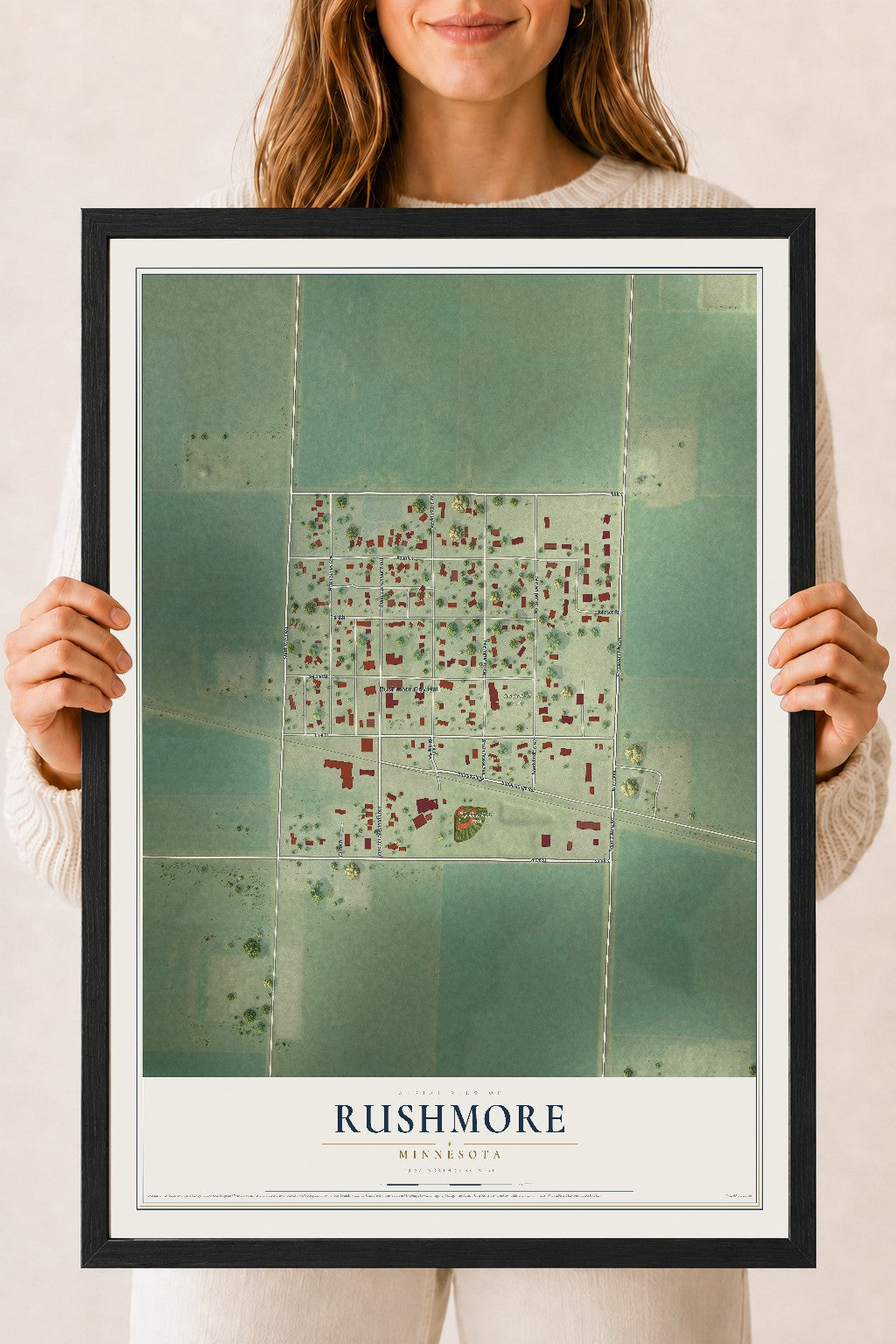Map of Rushmore, Minnesota, 18 x 24 inch print in a black wood frame