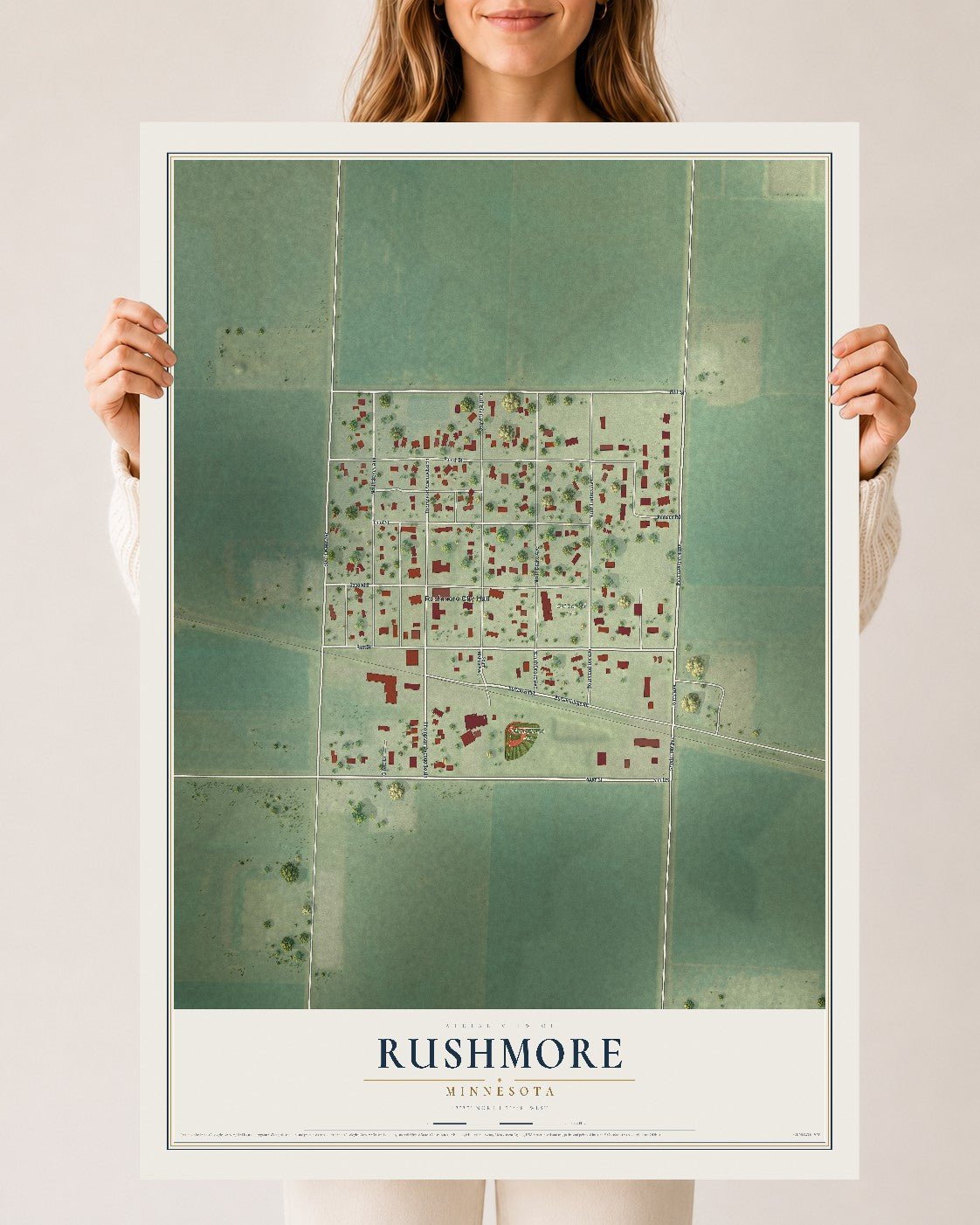 Map of Rushmore, Minnesota, 24 x 36 inch unframed archival matte print