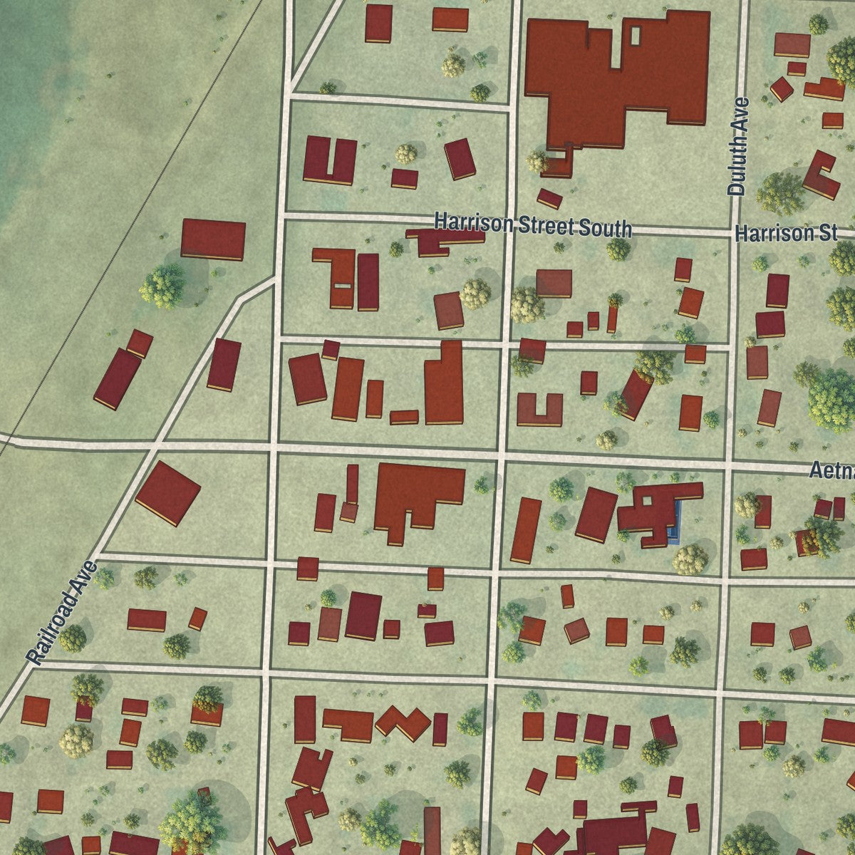 Close-up of the map of Ruthton, Minnesota print showing street and building detail