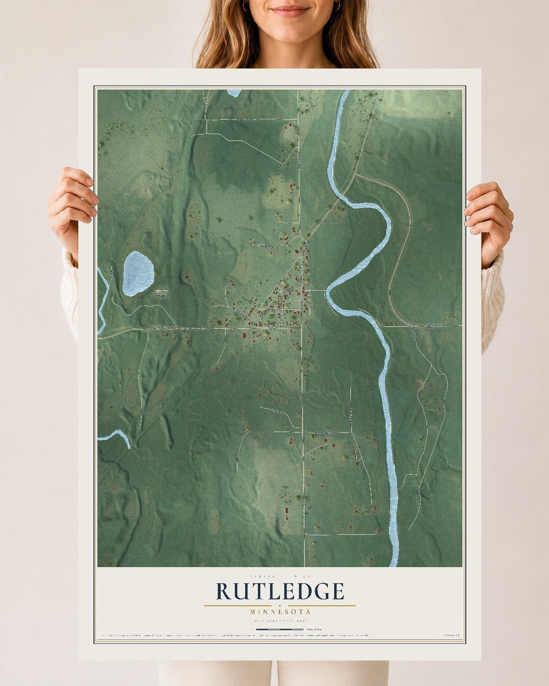 Map of Rutledge, Minnesota, 24 x 36 inch unframed archival matte print