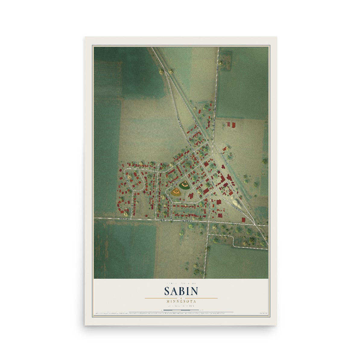 Map of Sabin, Minnesota, 12 x 18 inch unframed archival matte print