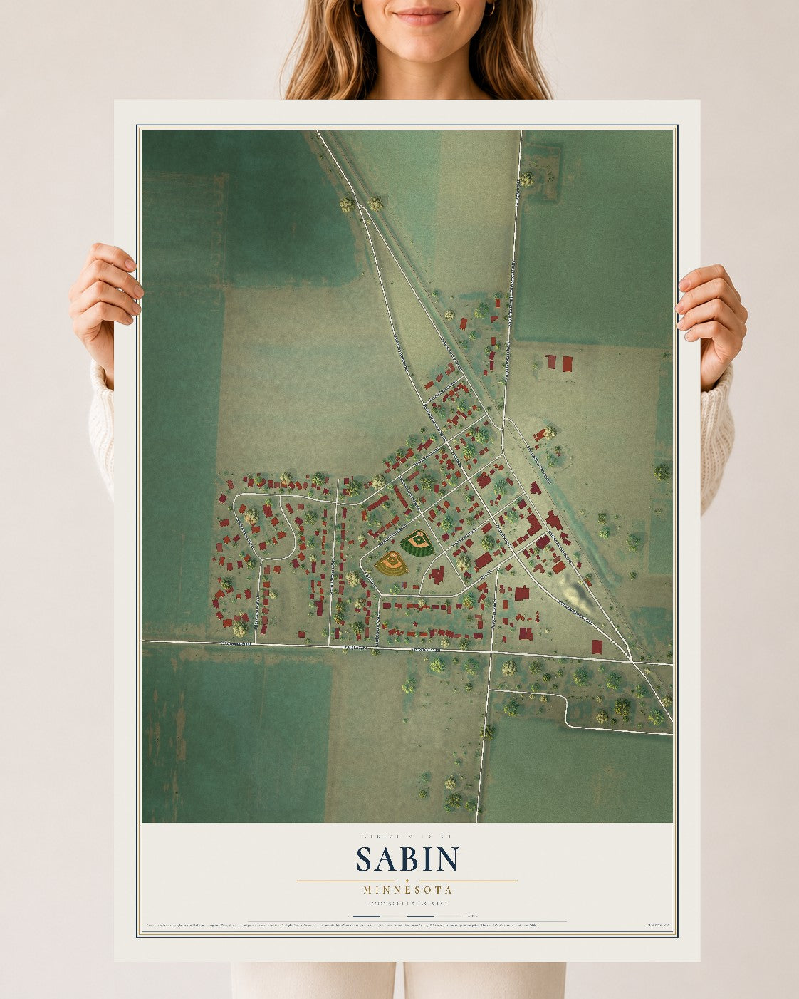 Map of Sabin, Minnesota, 24 x 36 inch unframed archival matte print