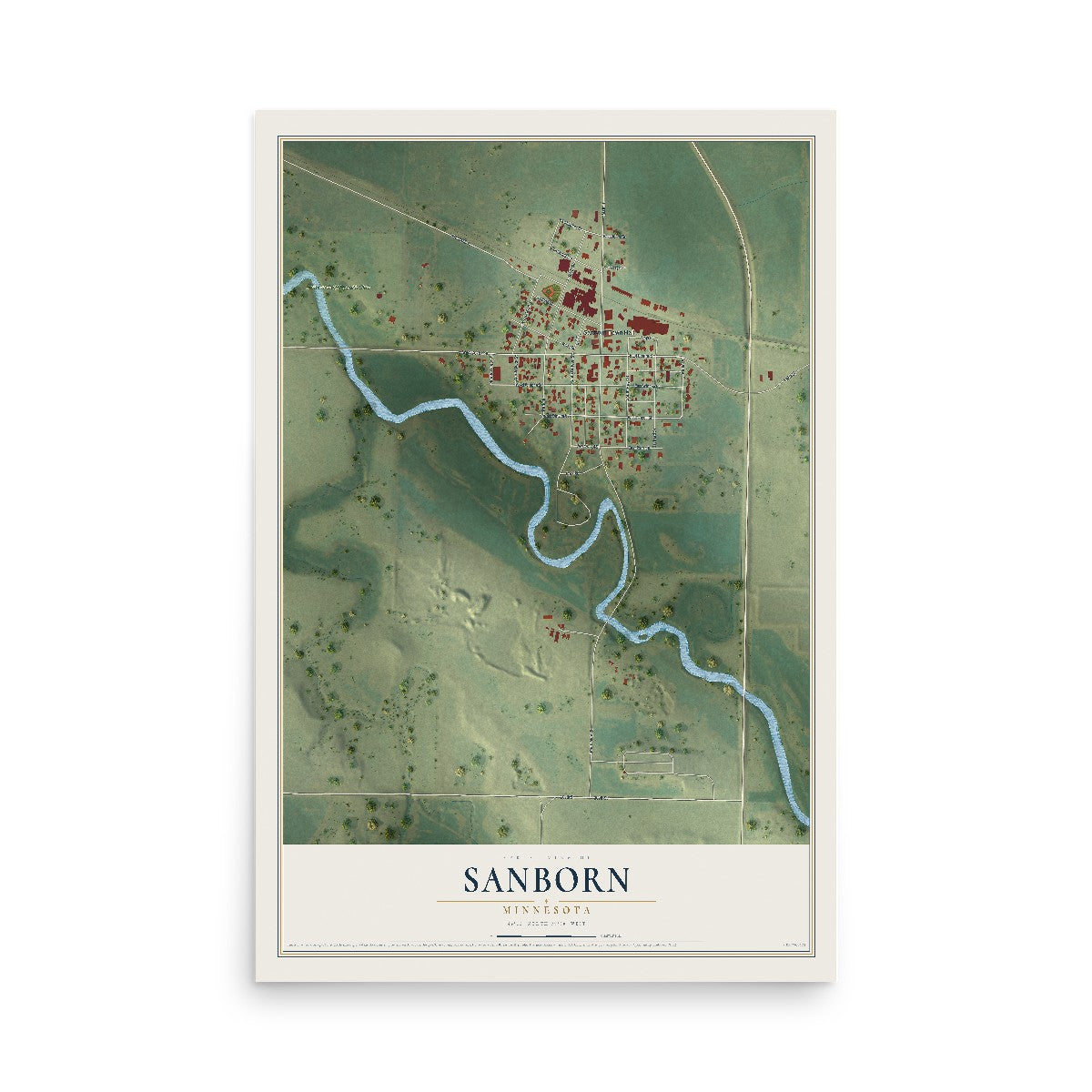 Map of Sanborn, Minnesota, 12 x 18 inch unframed archival matte print