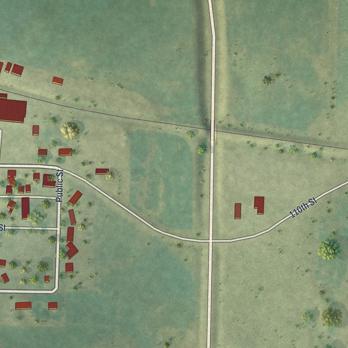 Second close-up of the map of Sanborn, Minnesota print showing more streets and buildings
