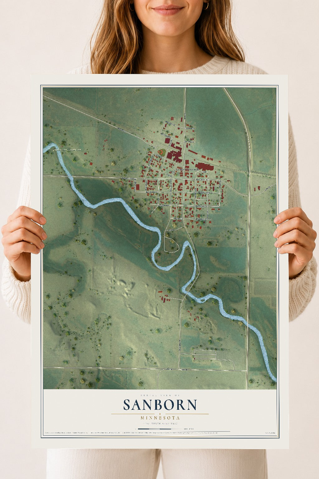 Map of Sanborn, Minnesota, 18 x 24 inch unframed archival matte print