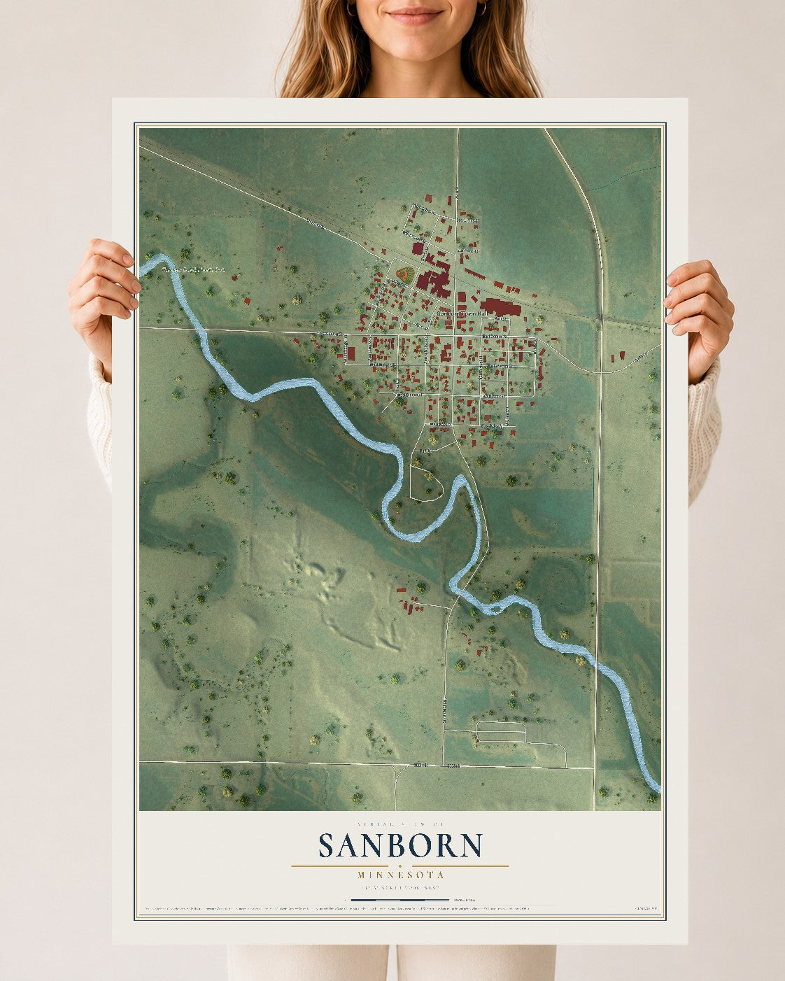 Map of Sanborn, Minnesota, 24 x 36 inch unframed archival matte print