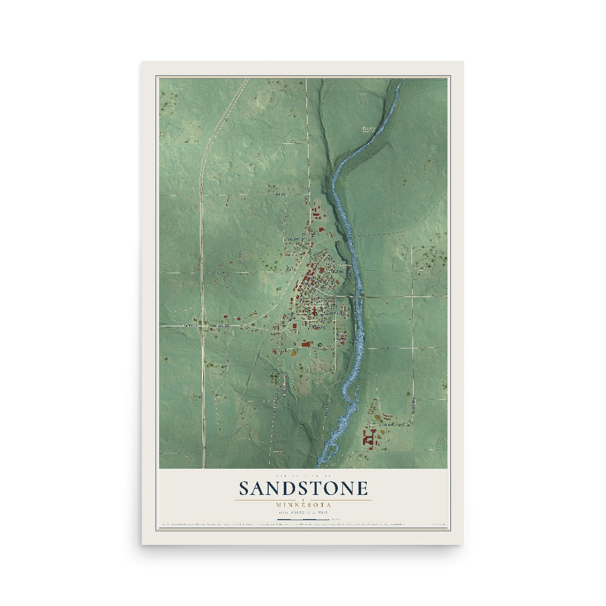 Map of Sandstone, Minnesota, 12 x 18 inch unframed archival matte print