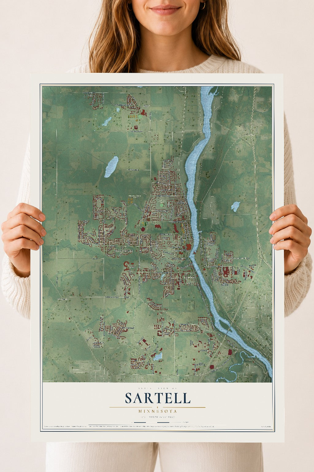 Map of Sartell, Minnesota, 18 x 24 inch unframed archival matte print