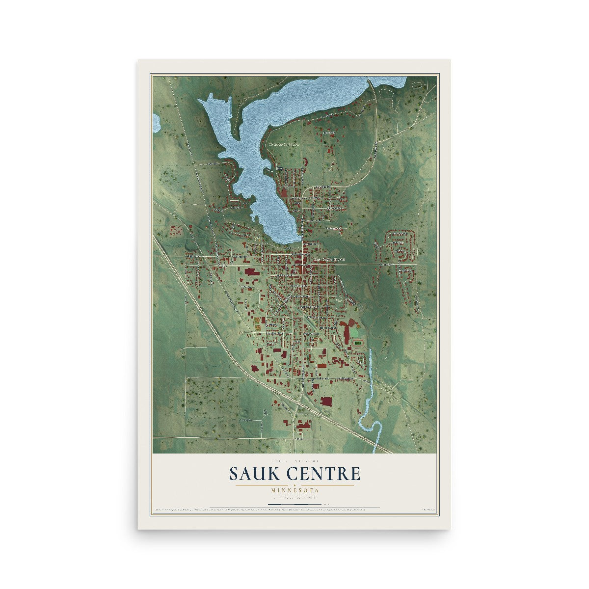 Map of Sauk Centre, Minnesota, 12 x 18 inch unframed archival matte print