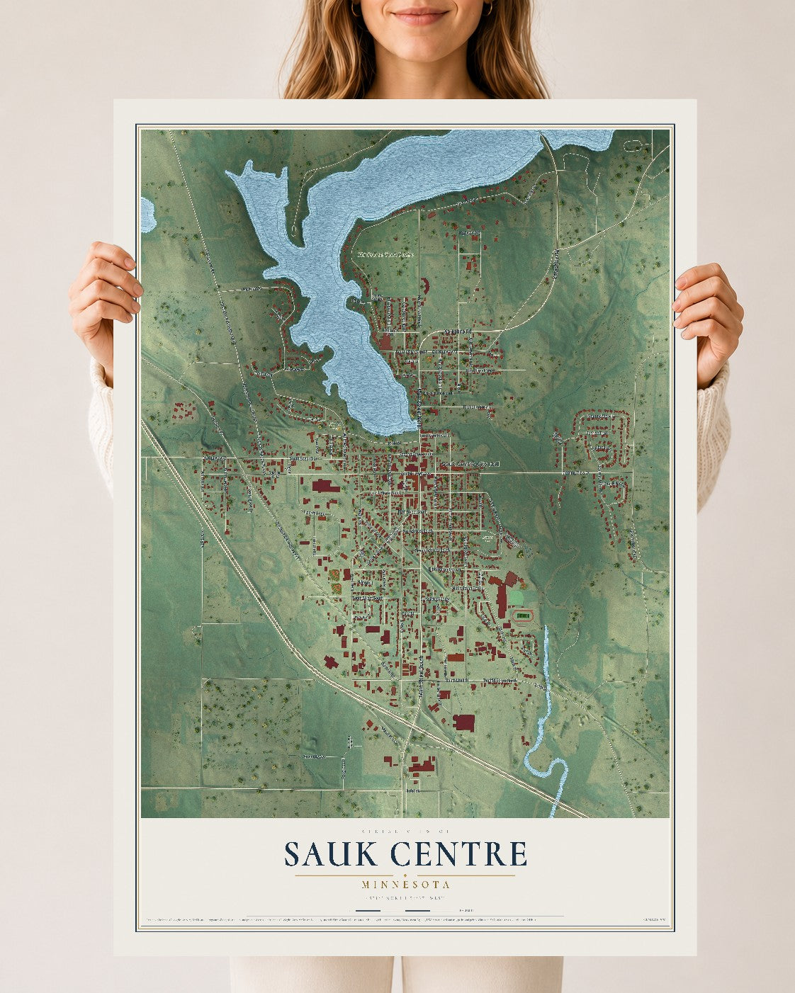 Map of Sauk Centre, Minnesota, 24 x 36 inch unframed archival matte print