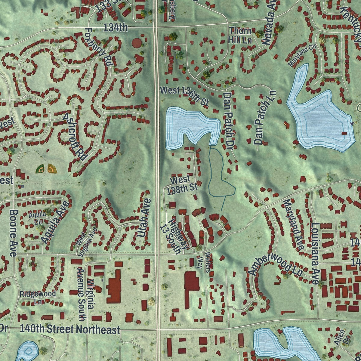 Second close-up of the map of Savage, Minnesota print showing more streets and buildings