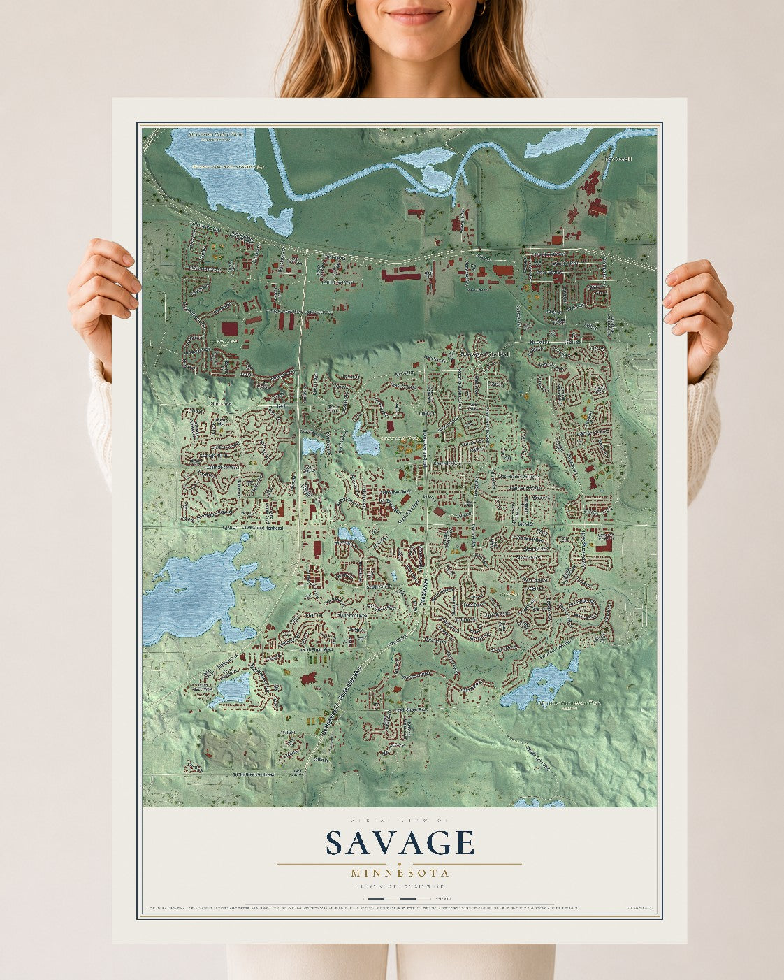 Map of Savage, Minnesota, 24 x 36 inch unframed archival matte print