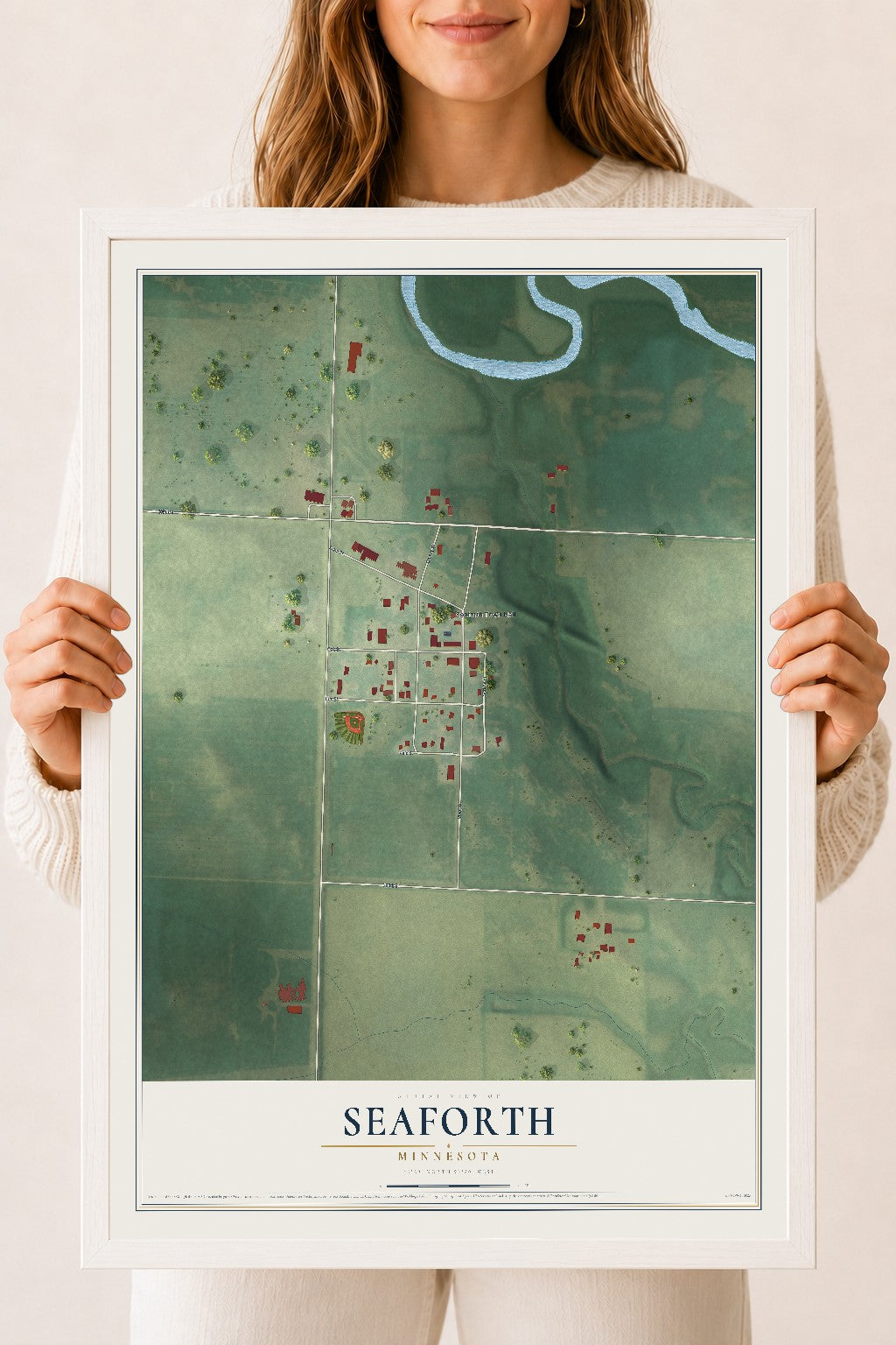 Map of Seaforth, Minnesota, 18 x 24 inch print in a white wood frame