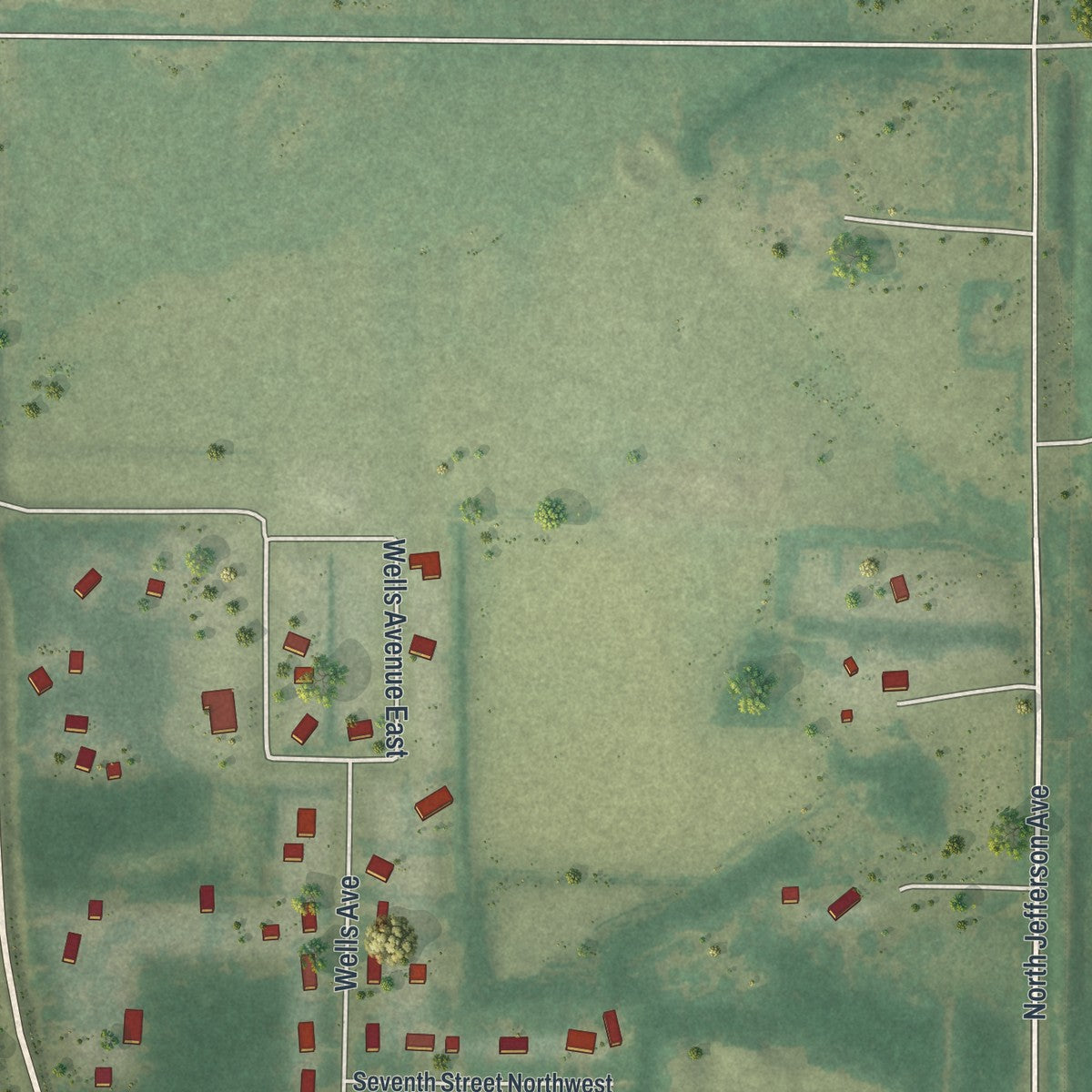 Second close-up of the map of Sebeka, Minnesota print showing more streets and buildings