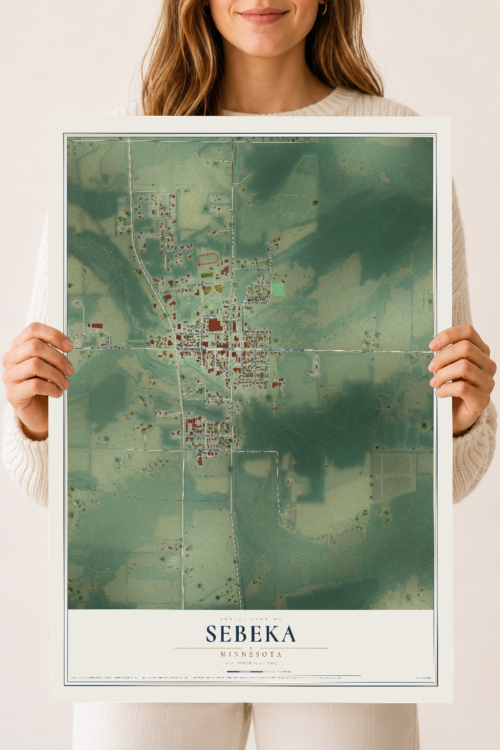Map of Sebeka, Minnesota, 18 x 24 inch unframed archival matte print